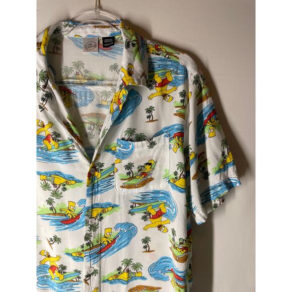 Simpsons White Beach Hawaiian Button Down Short Sleeve Shirt Size Medium Mens - Picture 3 of 5
